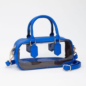 Royal Blue Handle Structured Transparent Clear Handbag Crossbody Bag Purse